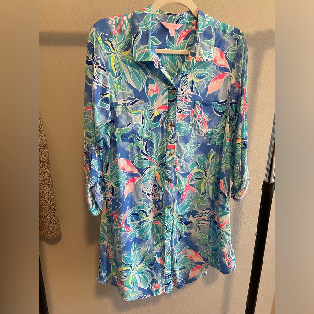 Lilly Pulitzer Women’s Small Natalie Shirt Dress Cover Up Beach Summer Blue
